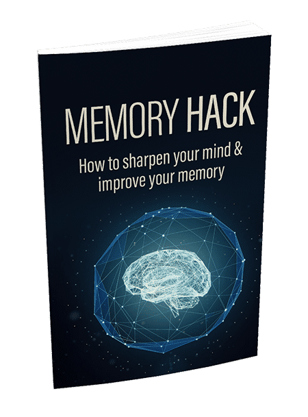 Memory hack guide cover with brain illustration and title