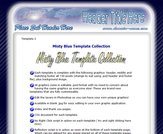 Professional Misty Blue minisite templates for digital product sales with PLR resell rights