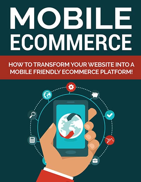 Mobile ecommerce report cover showing smartphones and shopping icons for PLR resell rights