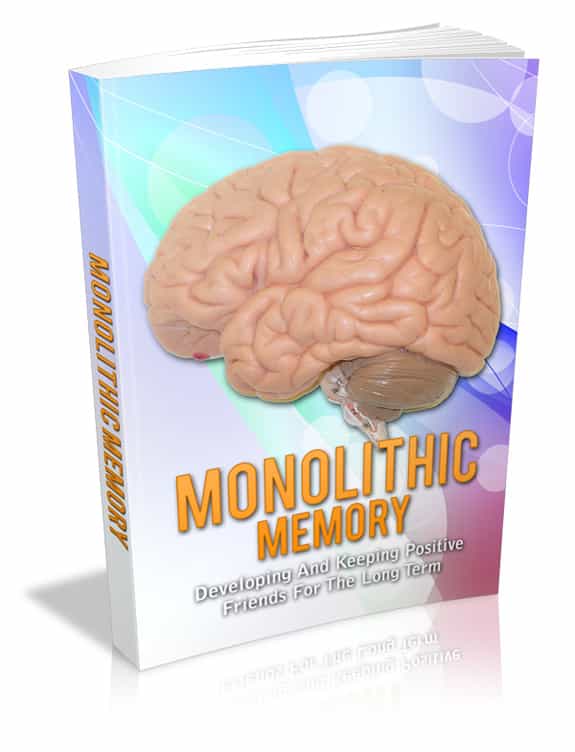 Monolithic Memory digital book cover with brain illustration for memory improvement and PLR resell rights