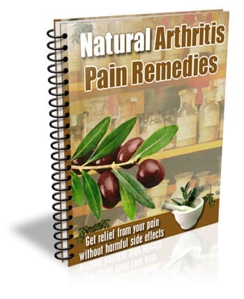 Natural Arthritis Pain Remedies book cover with berries and tea, digital download PLR MRR resell rights
