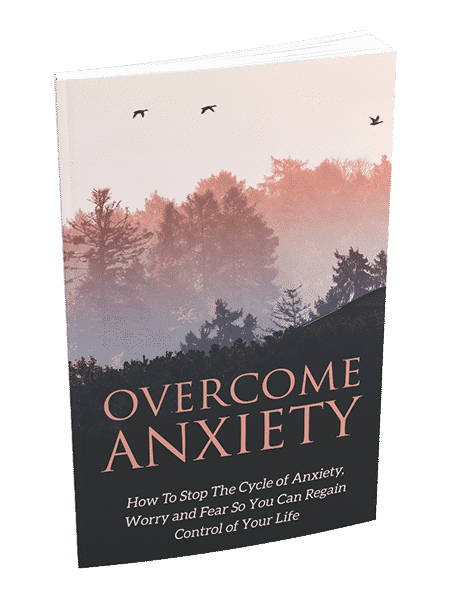 Digital anxiety guide cover with title Overcomean and calming imagery for PLR MRR resell rights