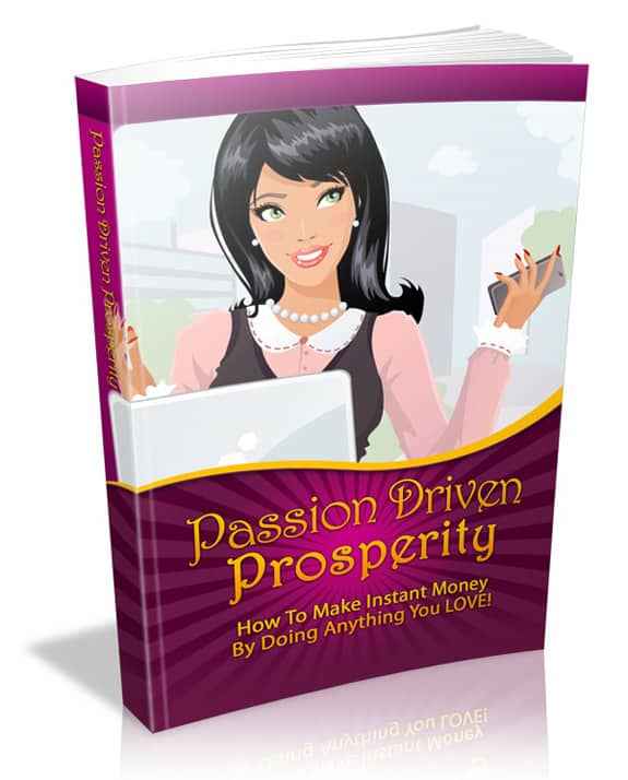 E-book cover titled Passion Driven Prosperity showing a road leading to a glowing city with dollar signs