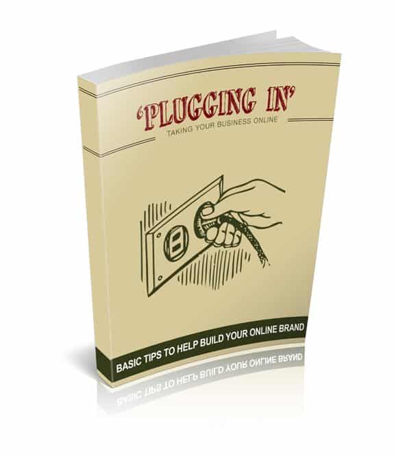 Plugging In digital brand building PLR guide showing online marketing tools and social media icons