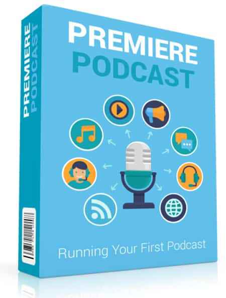 Ebook cover showing microphone and podcasting equipment for beginners launching their first show