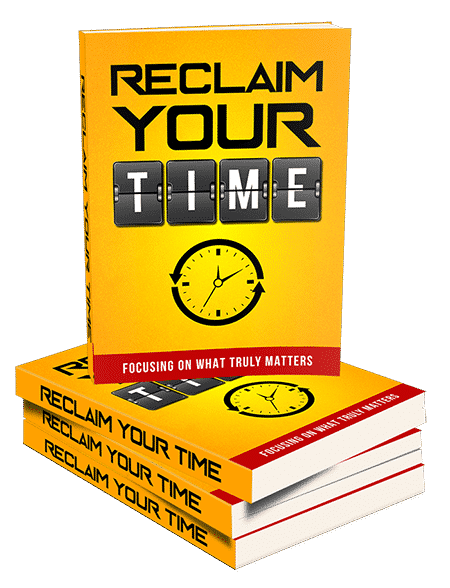 Reclaim Your Time ebook cover showing productivity and time management tips for digital download with PLR rights