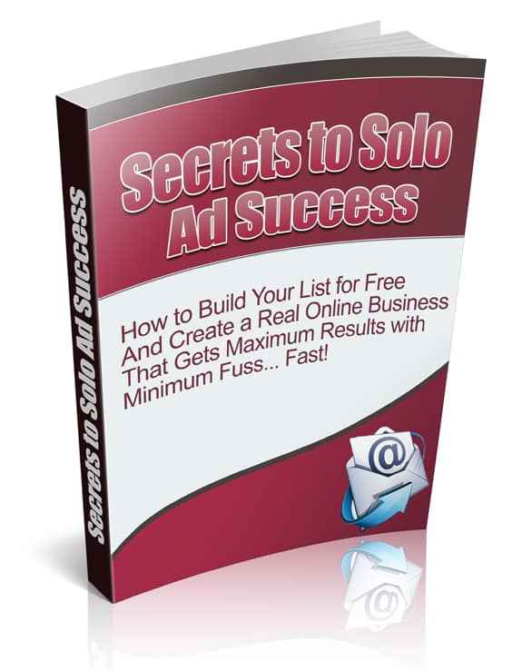 Secrets to Solo Ad Success – digital PLR/MRR ebook cover showing solo ad strategies for list building