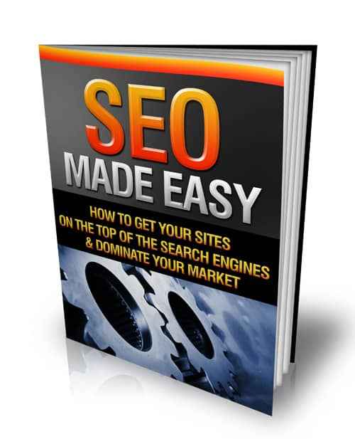 SEO Made Easy ebook cover with PLR MRR resell rights showing search engine optimization strategies