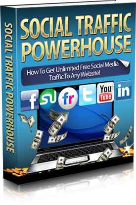 Social Traffic Powerhouse ebook cover showing free social media traffic secrets