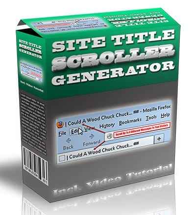 Site Title Scroller Generator software demo showing alternating browser title bar messages