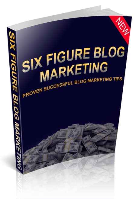 Six Figure Blog Marketing ebook cover showing blogging strategy and resell rights concept