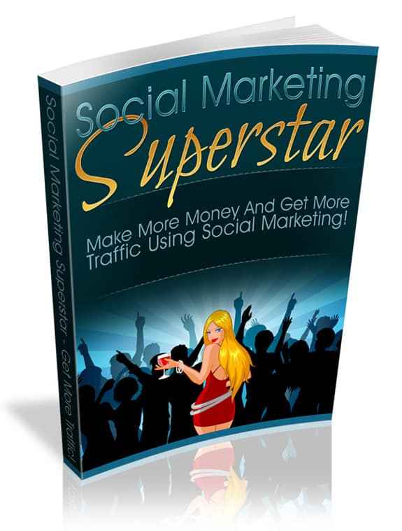 Social Marketing Superstar digital PLR MRR book cover showing traffic and social media strategy