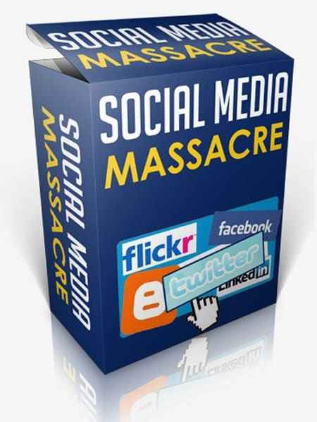 Digital product cover showing Social Media Massacre strategy for PLR MRR resell traffic generation