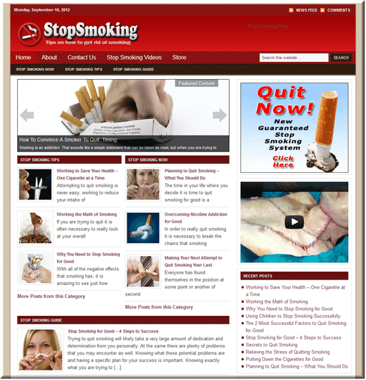 Stop Smoking PLR WordPress blog with pre-installed content and monetization ready design