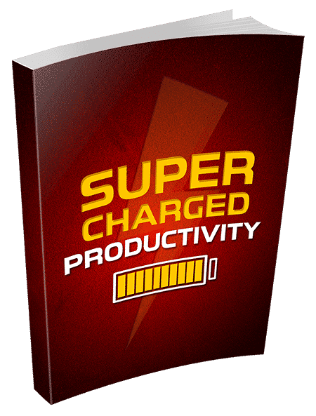 Supercharged Productivity digital guide with PLR MRR resell rights – cover image showing productivity boosts