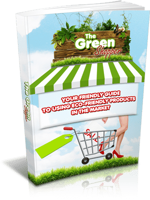 Digital green shopping guide with PLR/MRR resell rights showing eco-friendly products and organic tips