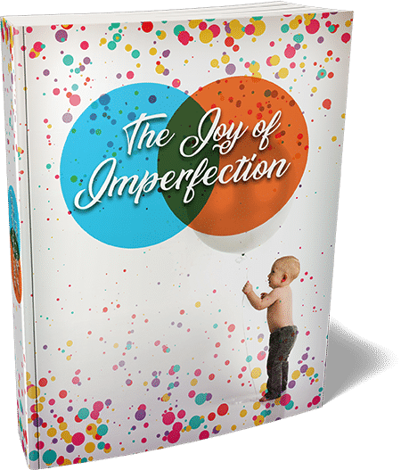 The Joy of Imperfection digital guide cover showing a book with a colorful imperfect pattern