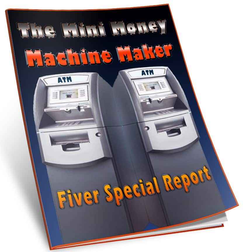 The Mini Money Machine Maker ebook cover showing the cash flow blueprint with PLR rights