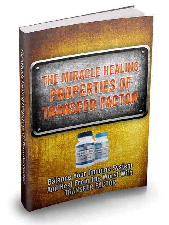 Digital guide showing transfer factor immune support book cover with healing properties highlighted