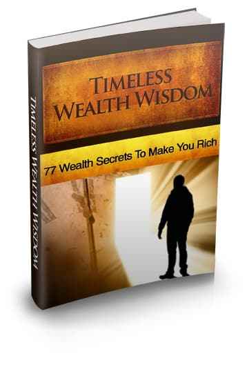 Timeless Wealth Wisdom book cover with principles for building lasting financial freedom through digital PLR MRR product
