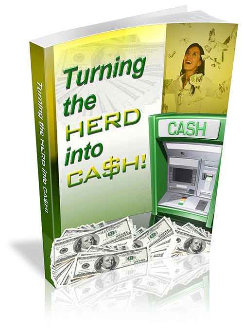 Turning The Herd Into Cash digital PLR MRR ebook cover showing herd mentality marketing secrets