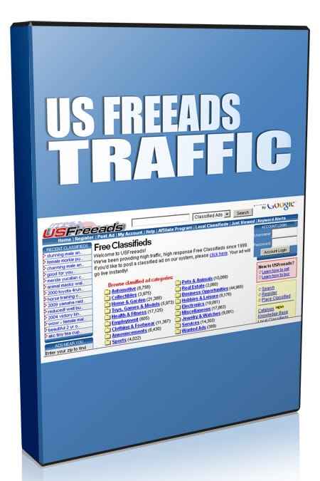 US Free Ads Traffic Video Course cover image showing traffic generation strategies with PLR and MRR resell rights