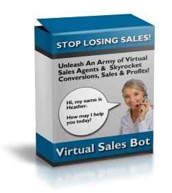 Virtual Sales Bot software interface showing exit intent chat window for digital product with PLR MRR rights